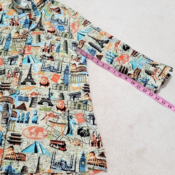 John Mark Women’s Travel Print Button Front Shirt Top Tunic SZ Medium 3/4 Sleeve - Picture 8 of 13